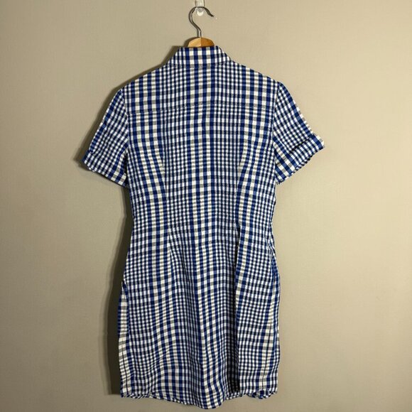 Theory Mayvine Dillon Plaid Linen Mini Shirt Dress Women 4 Blue White Preppy NWT - Picture 5 of 16